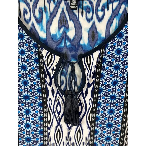 Jones New York Womens 2X Blue & White Printed Tunic Top With Tassel Tie Neckline - Picture 16 of 16